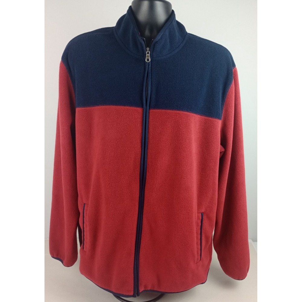 Croft & Barrow Men's XL Blue Red Fleece Full Zip Long Sleeve Mock Neck Jacket
